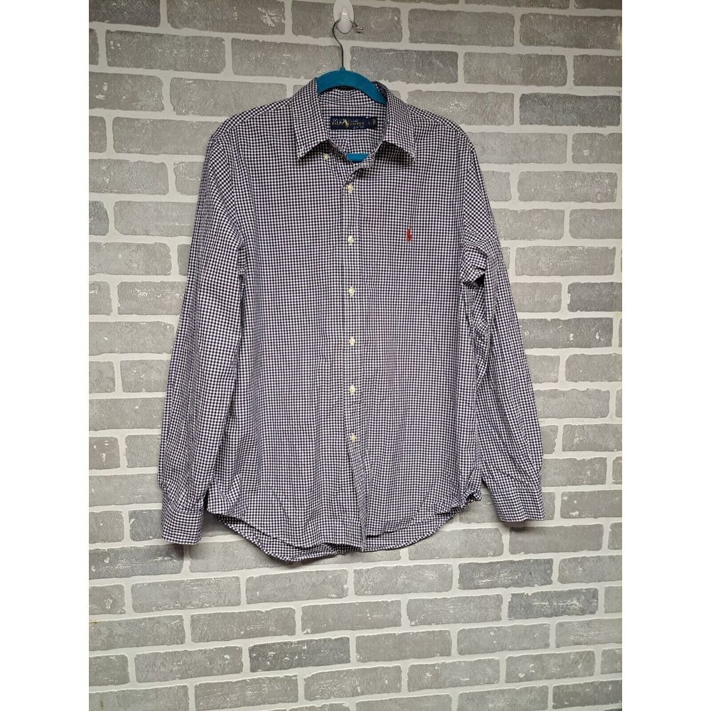 Ralph Lauren Mens Plaid White,Blue Button Down‎ Long Sleeve Collared Size Large